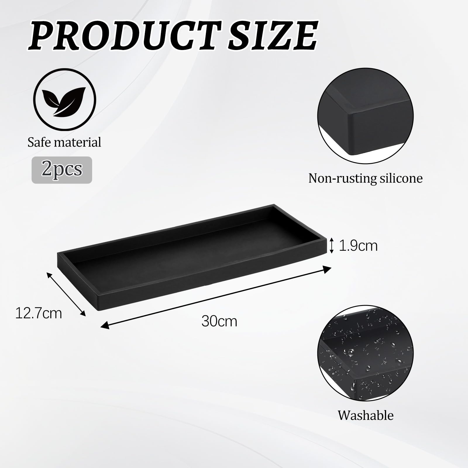 EXELCO 2er 30cm Silicona Bandejas Decorativas Bandeja Baño Negra Bandeja Decorativa Antideslizante Bandejas Bañera Decoracion Baño Bandeja Almacenamiento Baño Rectangular Bandejas para Tocador Toalla