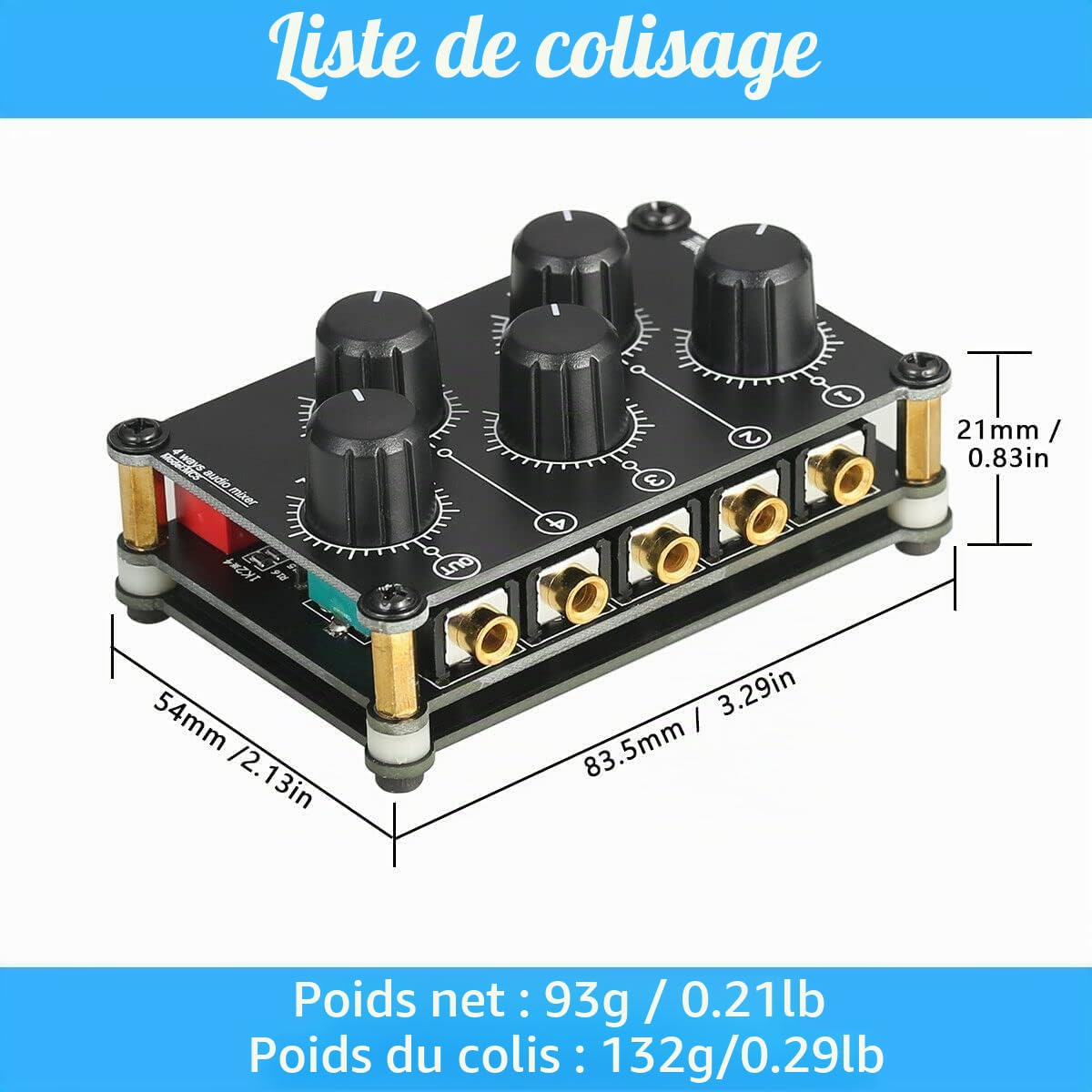 Little Bear MC5 Mini table de mixage, portable, 4 canaux mélangeur studio audio stéréo passif enregistrant un faible niveau de bruit, aucune alimentation nécessaire