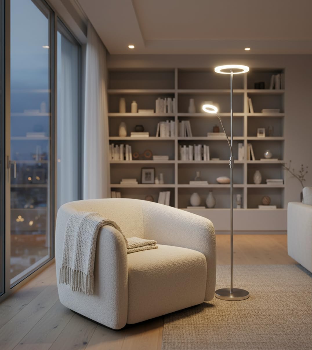 BEL AIR HOME - Lámpara de Pie de Salón Led 26W+6W con Dimmer, BAYANI 3000K 4000K 6500K, Diseño Moderno en Metal, Protección Ocular y Altura de 179cm (PLATA)