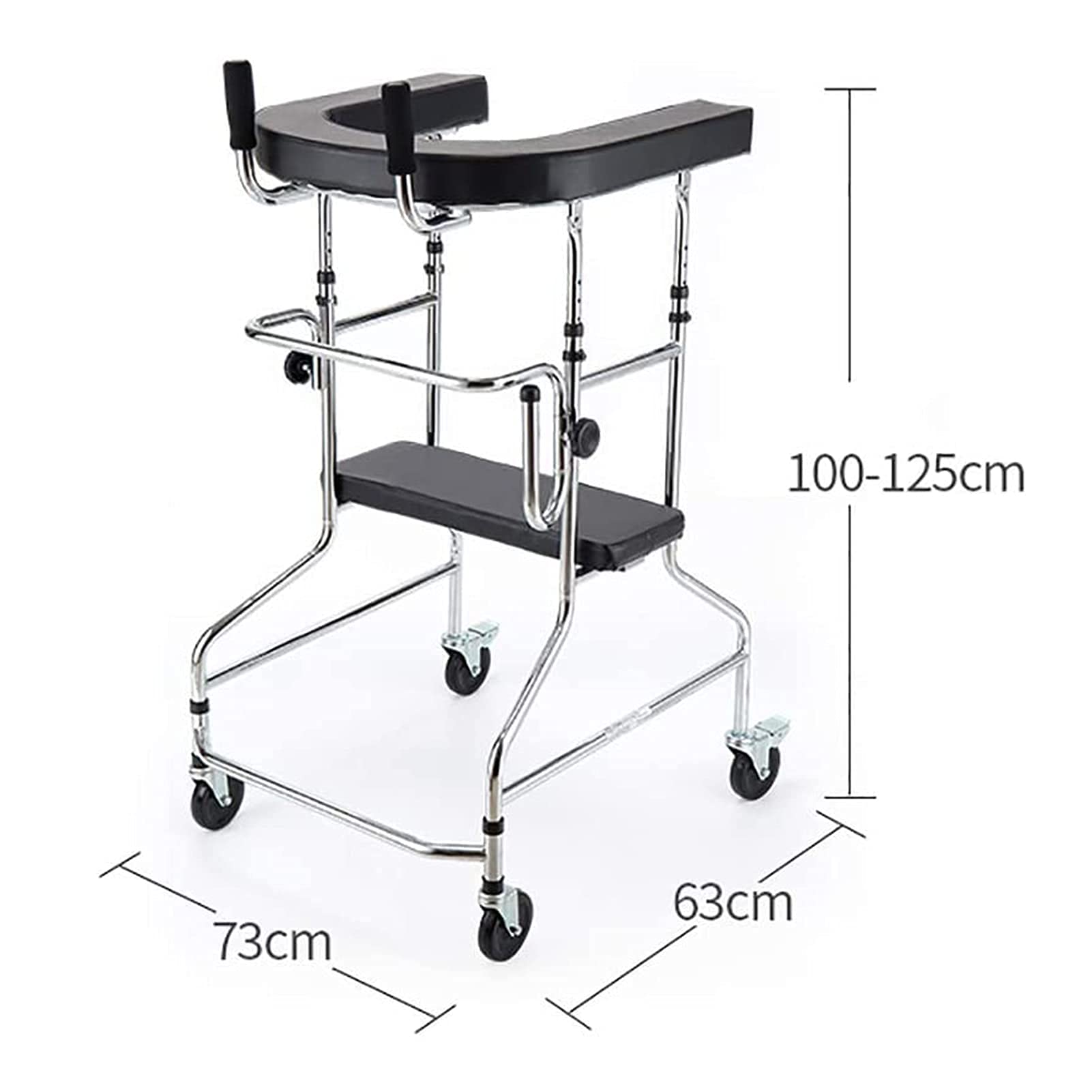Chodzik pionowy z asystentem stojącym, składany rollator o udźwigu 100 kg, z wyściełanymi podłokietnikami i 10-stopniową regulacją wysokości, dla seniorów (rozmiar A)