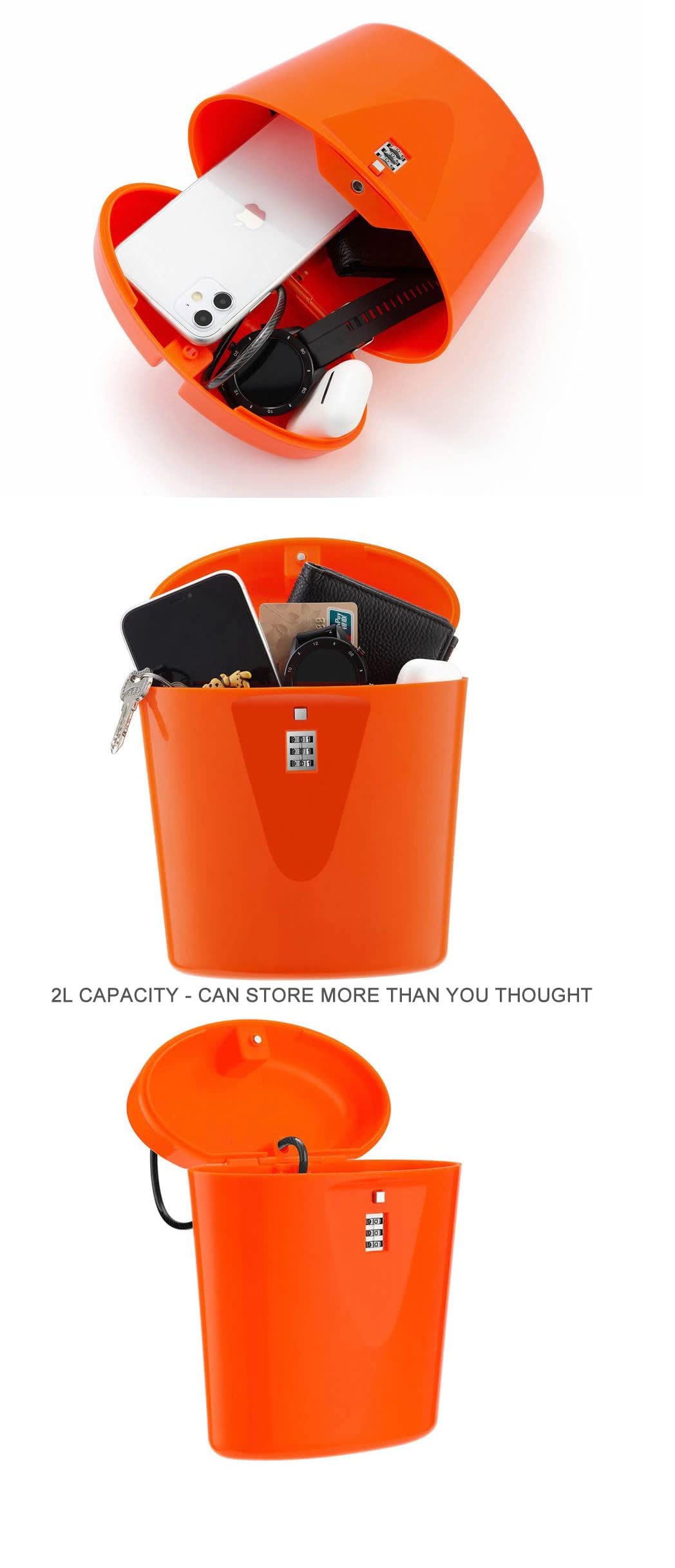 Tragbares Eimerschloss, Cipher Safe Box, Anti Diebstahl, 3 stelliges Zahlenschloss, für Outdoor, Strand, Auto, Wohnwagen, Camping, Sport, Reisen, Einkaufen (Orange)
