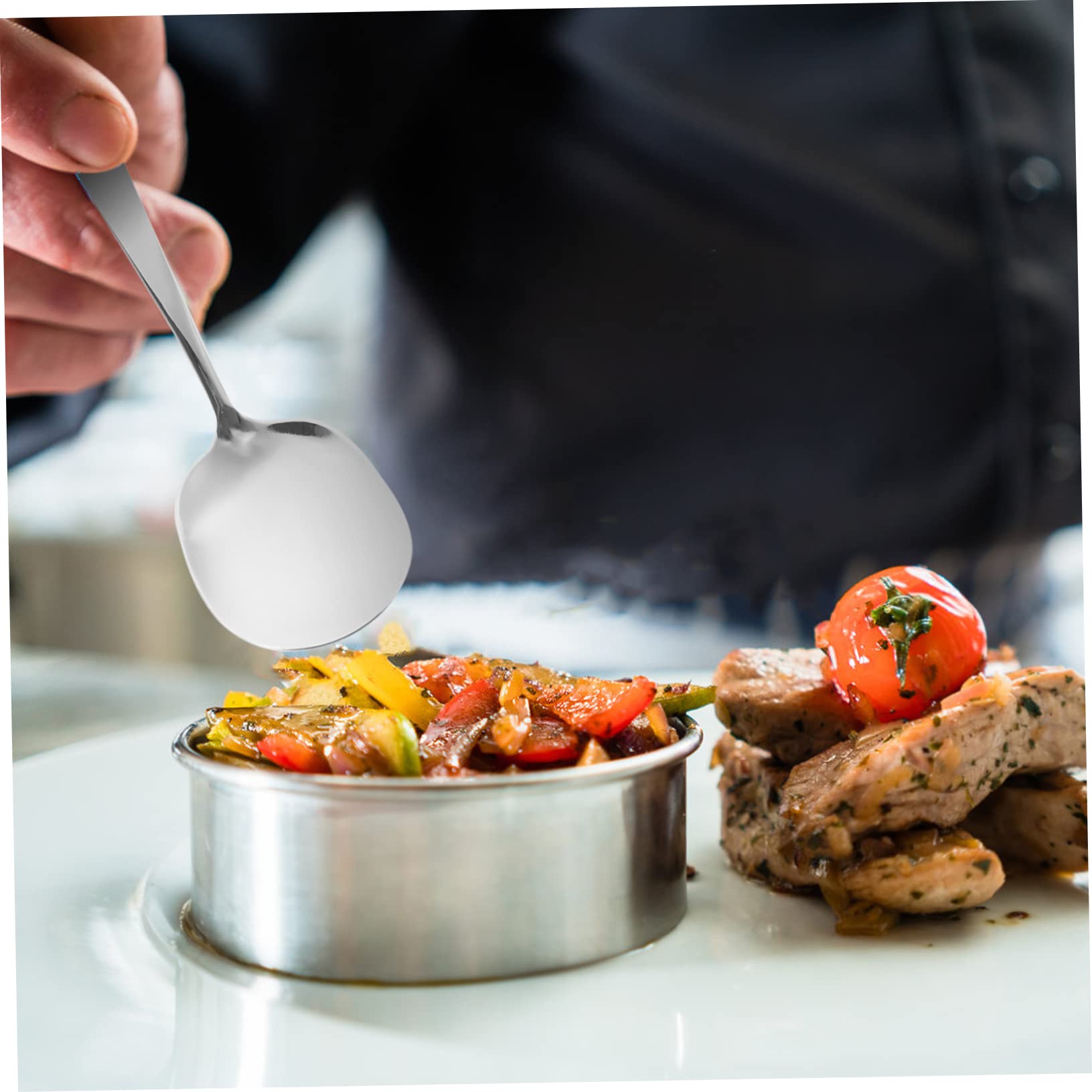 Garneck 4-piece Stainless Steel Serving Spoon Set Rice Ladles Soup Scoops Non-stick Dishwasher Safe Ergonomic Handle for Occasions