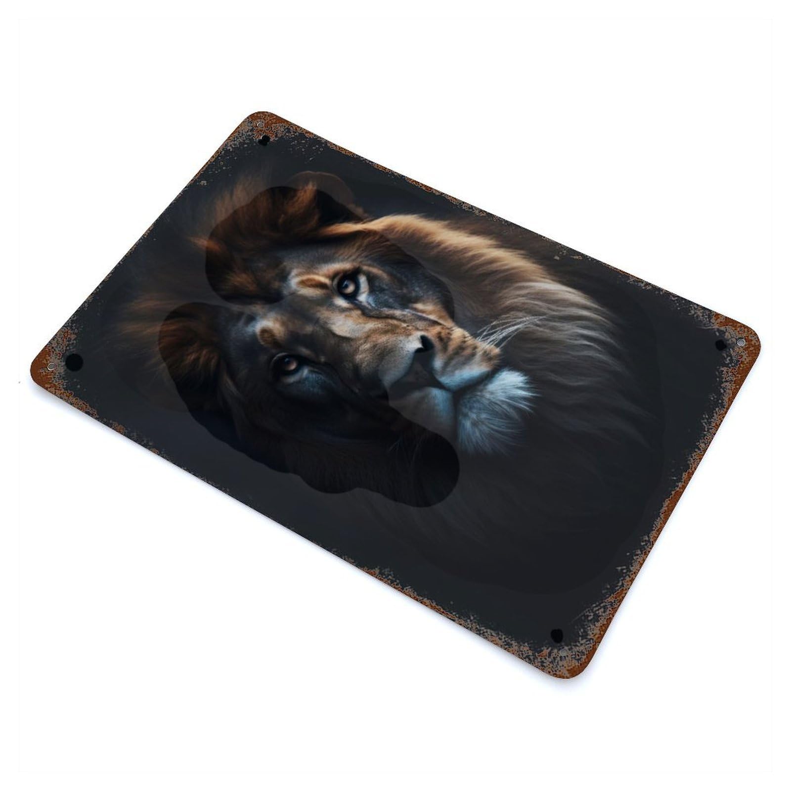 Dark Royal Lion Portrait Rust Effect Tin Sign 11.8"x7.9", Ideal for Cafe, Home Bar And Lounge Decor