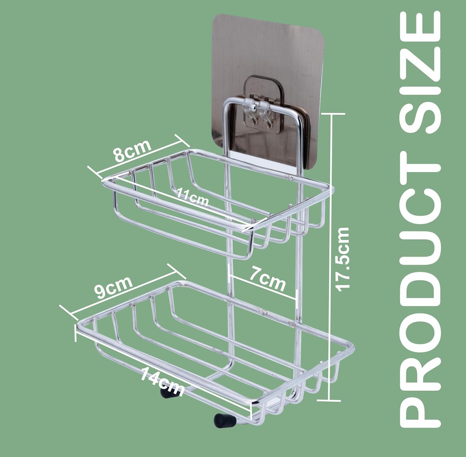 OnisHomes Self-Adhesive Stainless Steel Double Layer soap Dish Holder Kitchen Bathroom Soaps Storage Rack with 2 Hook 3