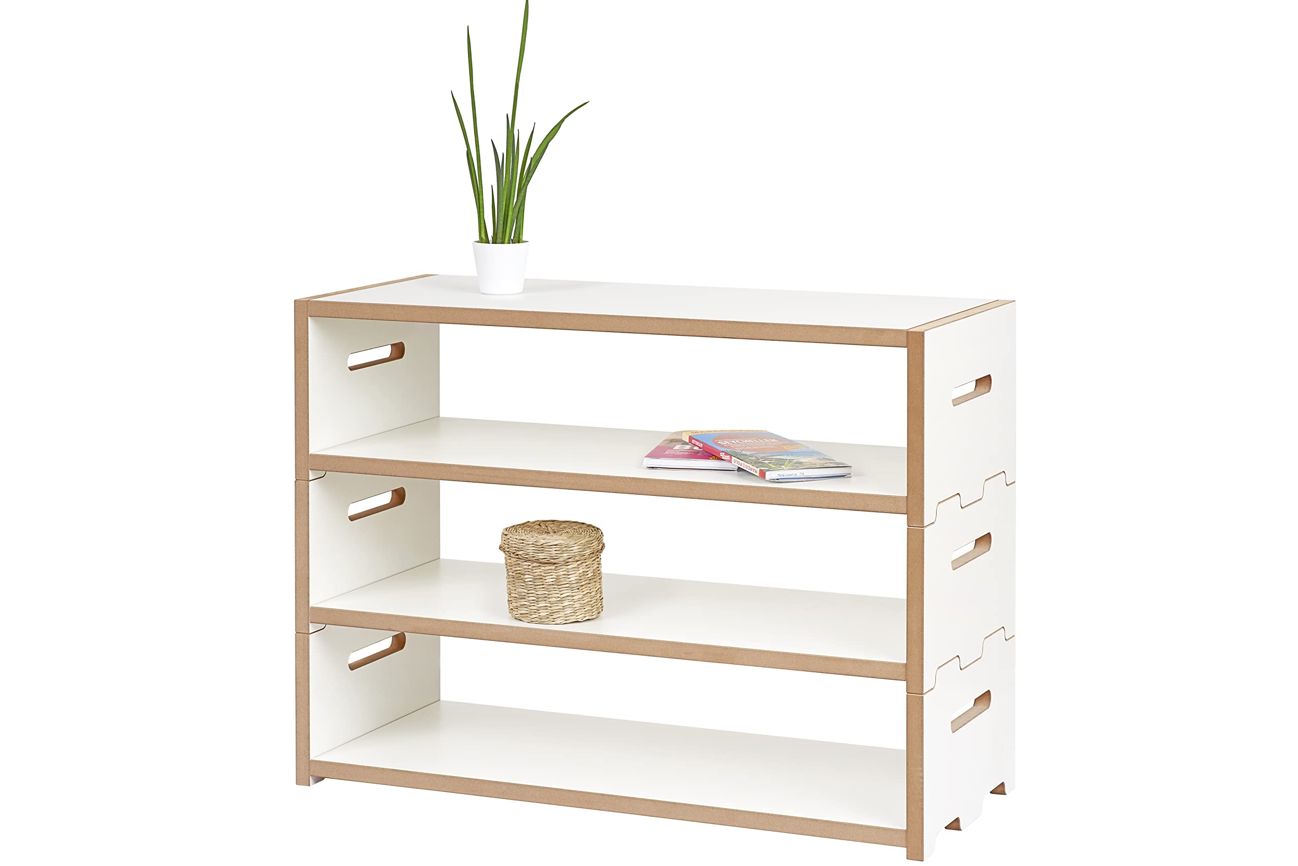 Tojo Hochstapler | modulares Regalsystem Verschiedene Module für Wandregal/Bücherregal/CD Regal | MDF Regal (weiß, Grundmodul niedrig)