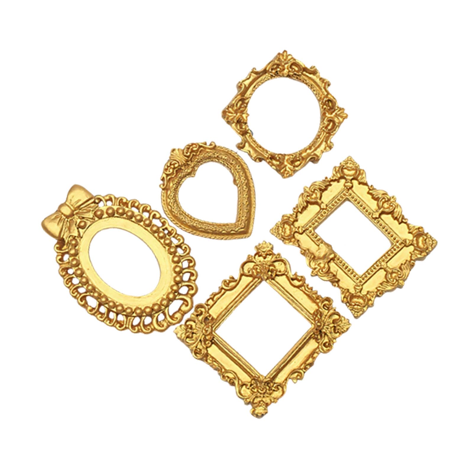 HZBB 5PCS Golden Resin Picture Frames with Intricate Carved Pattern Miniature Picture for Wall Display Holiday Decoration