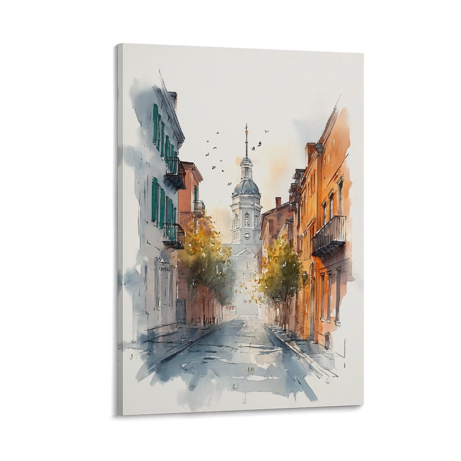 Lcynnh Frame-Style New Orleans Watercolor Print_ Louisiana Travel Posters_ Cityscape Wall Art 20X30inch(50X75cm) Vintage Watercolor Canvas Art