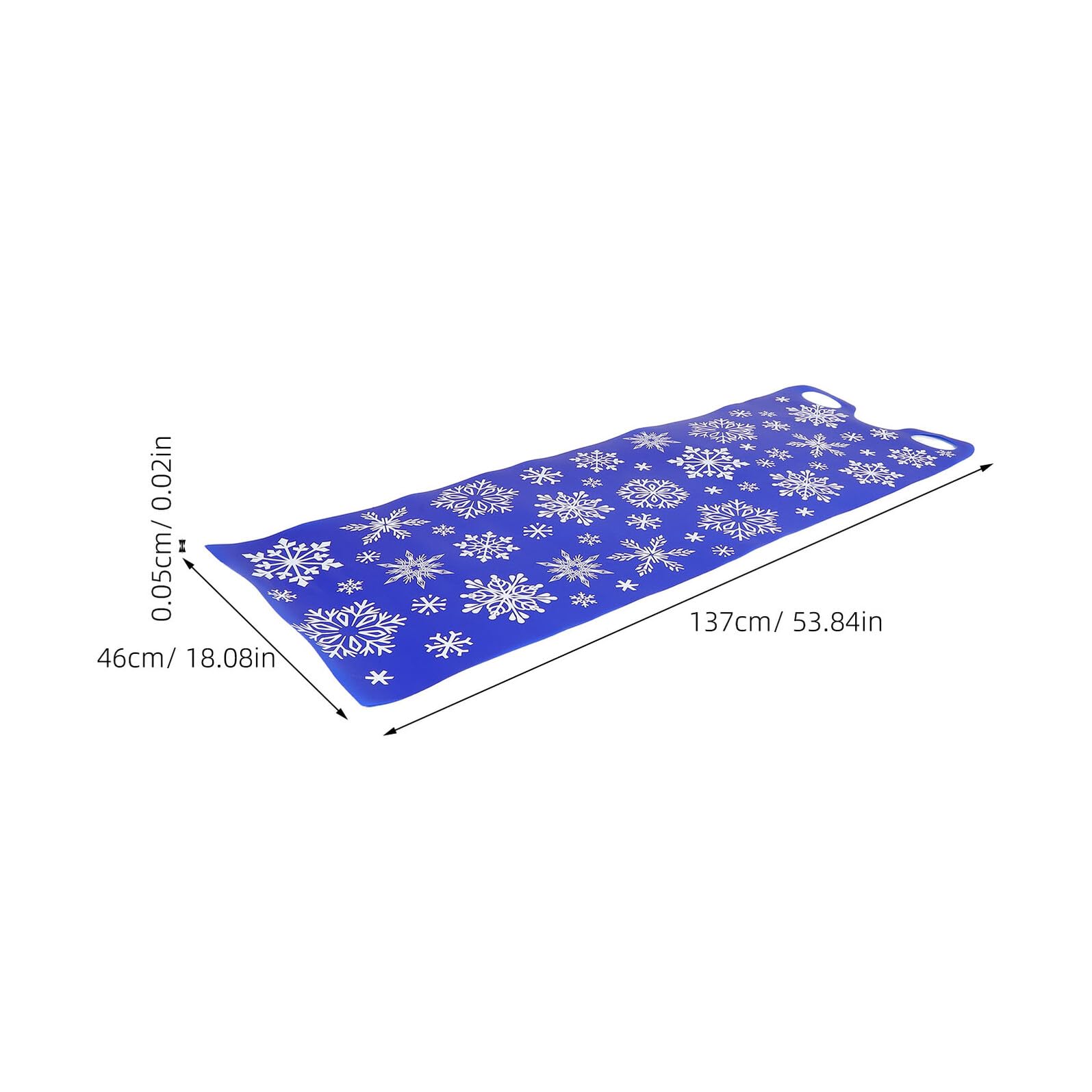 Trineo de Nieve Enrollable 137 Cm para Adultos, Tapete Portátil de Plástico Resistente al Frío con Asas, Diseño Azul con Copos de Nieve, Ligero y Flexible para Colinas