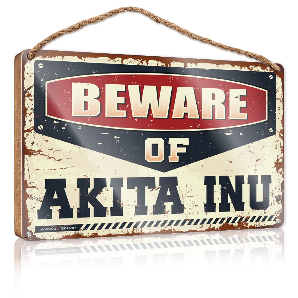 Bathroom Wood Sign Beware Of Akita Inu Wooden Sign Office Signs For Desk Funny Funny Signs For Bedroo(23X35CM)