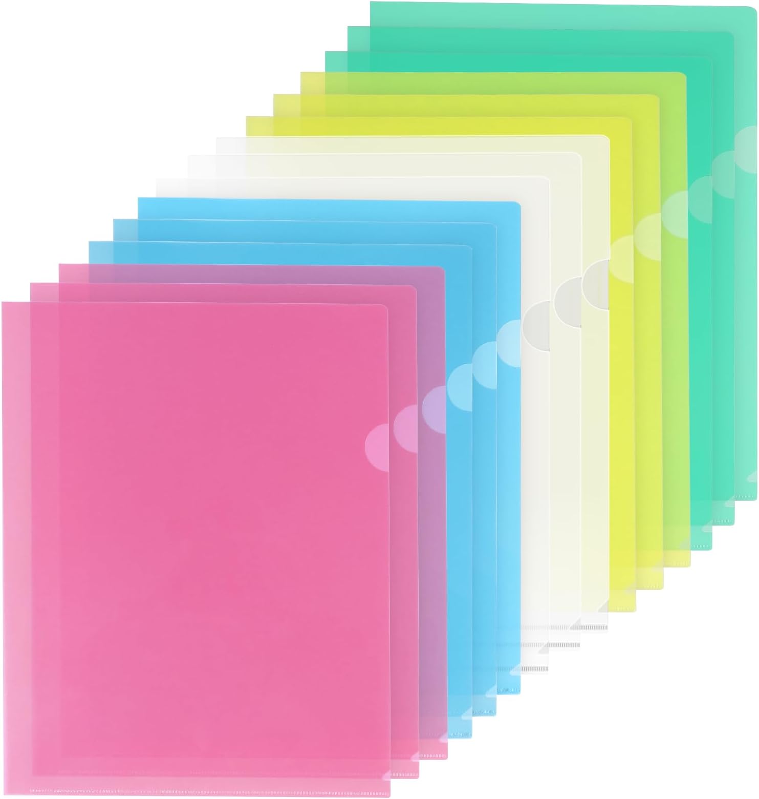 15 Pack Clear Plastic Folders Sleeves Project Pockets for Letter Size 8.5x11 Paper Document, L-Shaped Transparent File Jacket for School Office, Acid-Free Poly Plastic, 5 Colors