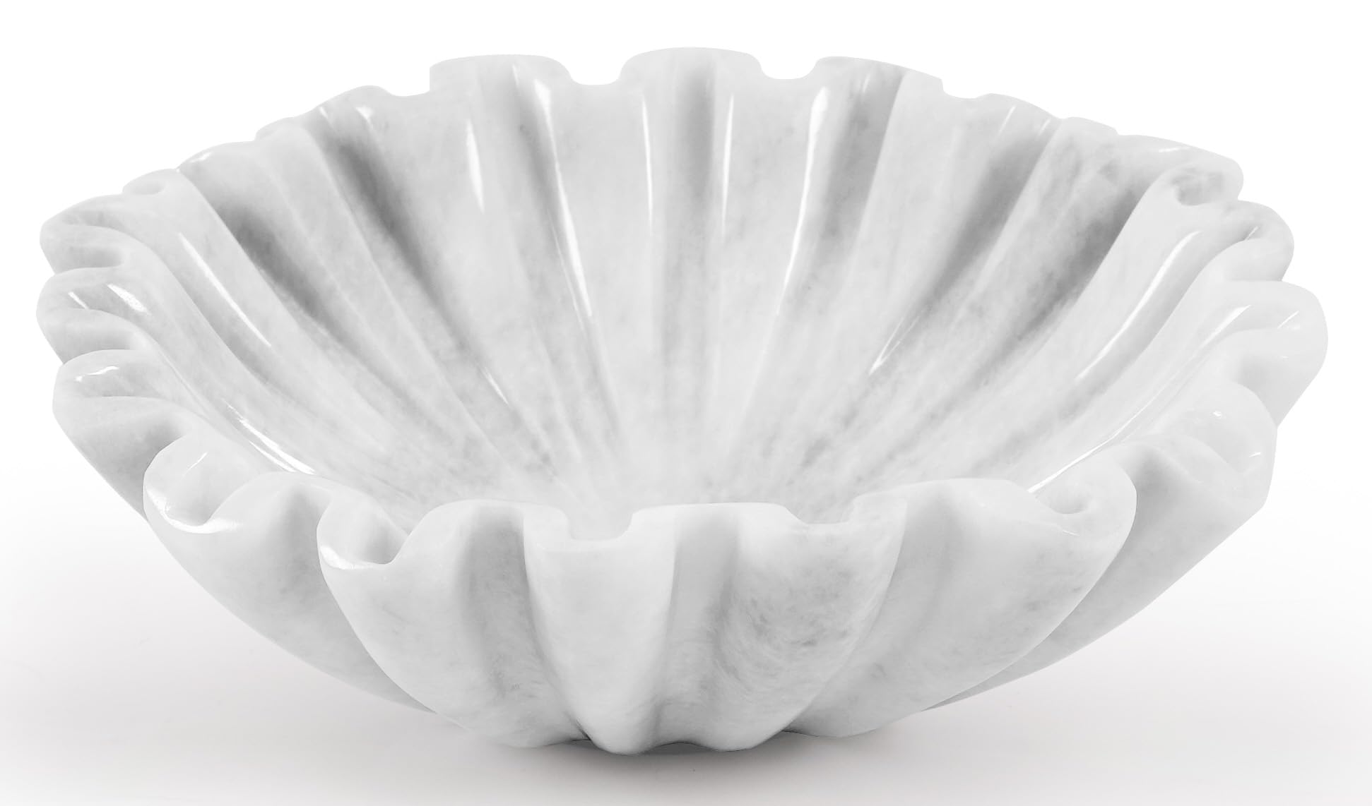Radicaln Bol festonné en marbre fait à la main 8 pouces à volants blanc, bol à fruits pour le comptoir de cuisine, grands bols décoratifs pour les cadeaux de pendaison de crémaillère