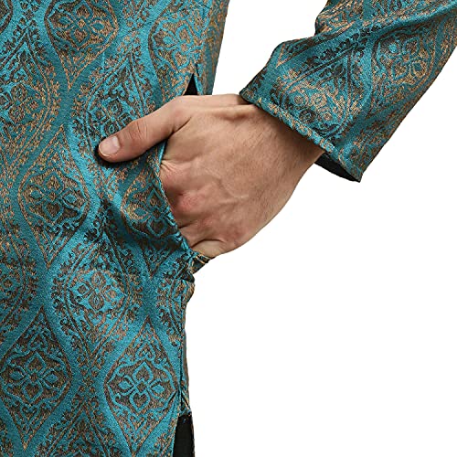Image of Sojanya (Since 1958 Men'S Cotton Linen Blue Foil Printed Only Long Kurta
