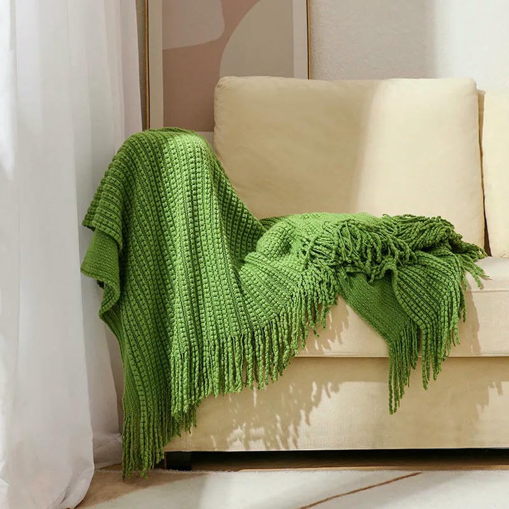 Manta Decorativa de Verano para sofá, Manta de Punto a Cuadros con borlas, Manta de Punto Gruesa y cálida para Cama, sofá, decoración del hogar