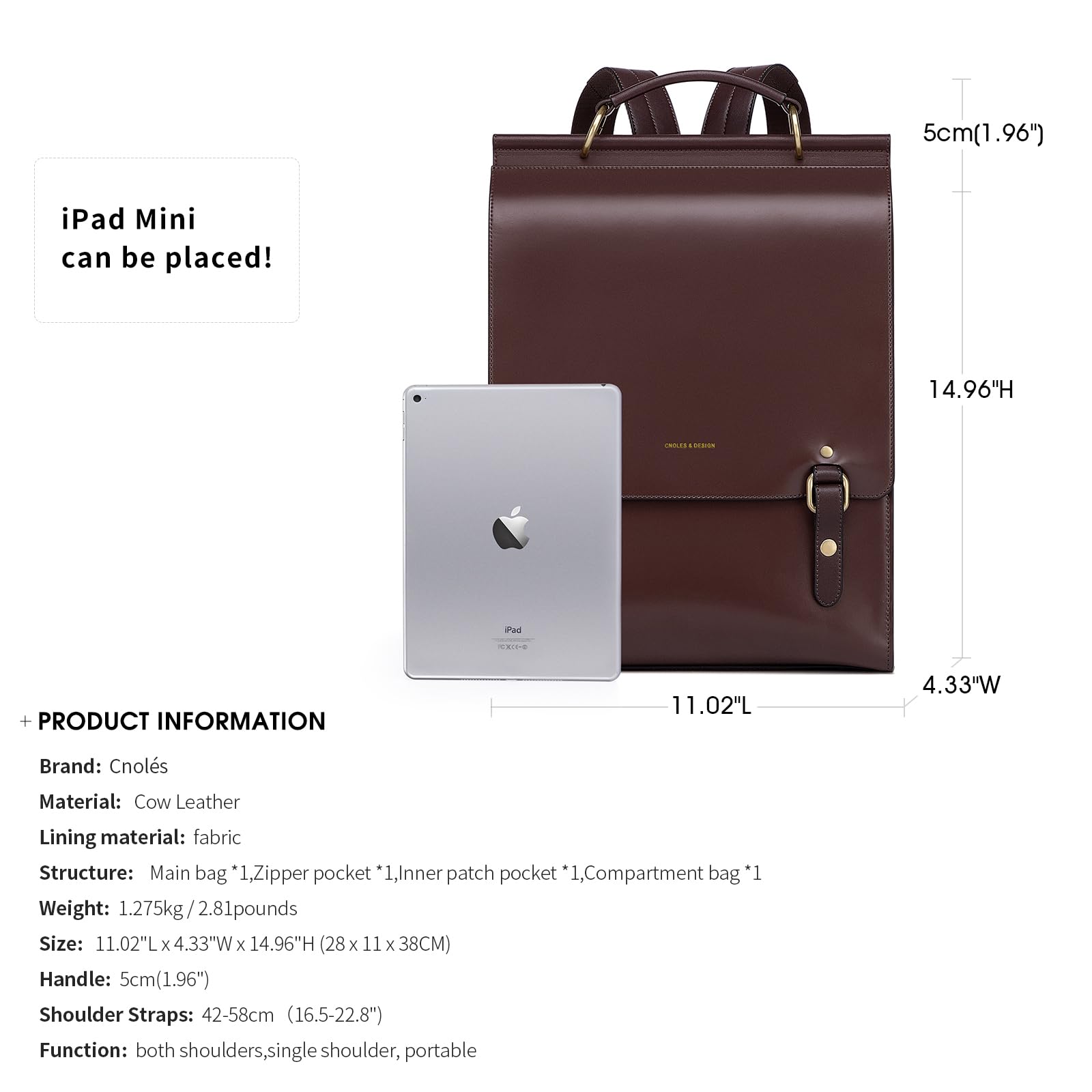 Cnolés Business Rucksack Damen Leder Eleganter Daypack Wasserdicht Damen-Rucksackhandtaschen Rücksacken für Damen Diebstahlsicherer Lederrucksack Damen Laptop Cityrucksack