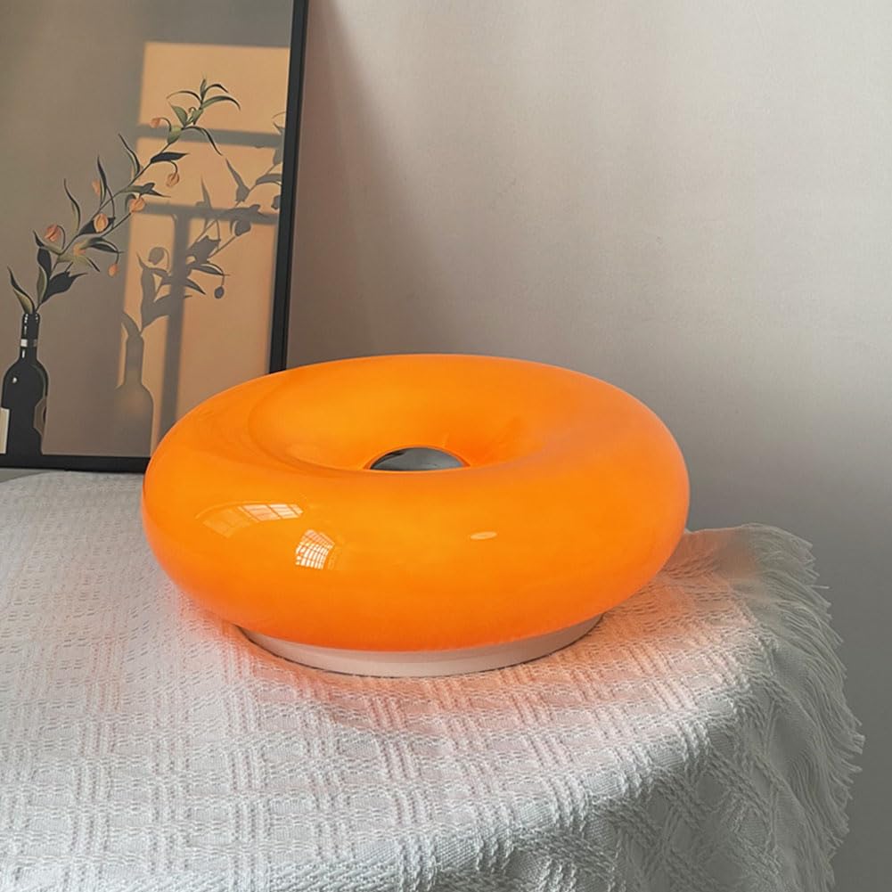 Lampada da Comodino in Legno di Ciambella, Tavolo in Vetro variabile, 3 Temperature di Colore, con Telecomando e Interruttore cablato, connessione di Ricarica USB per la
