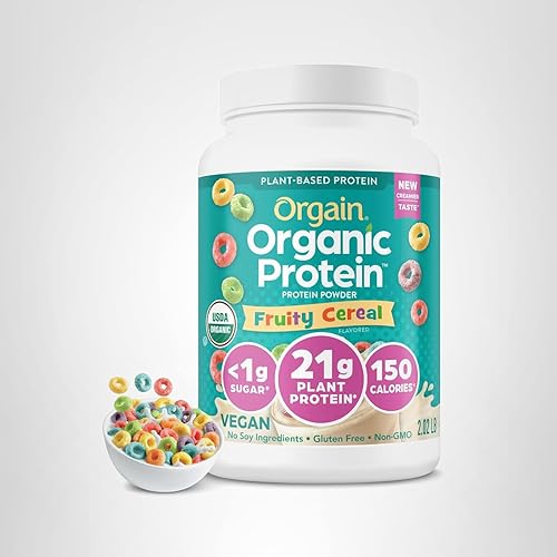 Vista 21 de Orgain Proteína vegana orgánica en polvo, cereales afrutados – 0.81 onzas de proteína a base de plantas, 0.28 oz de fibra prebiótica, baja