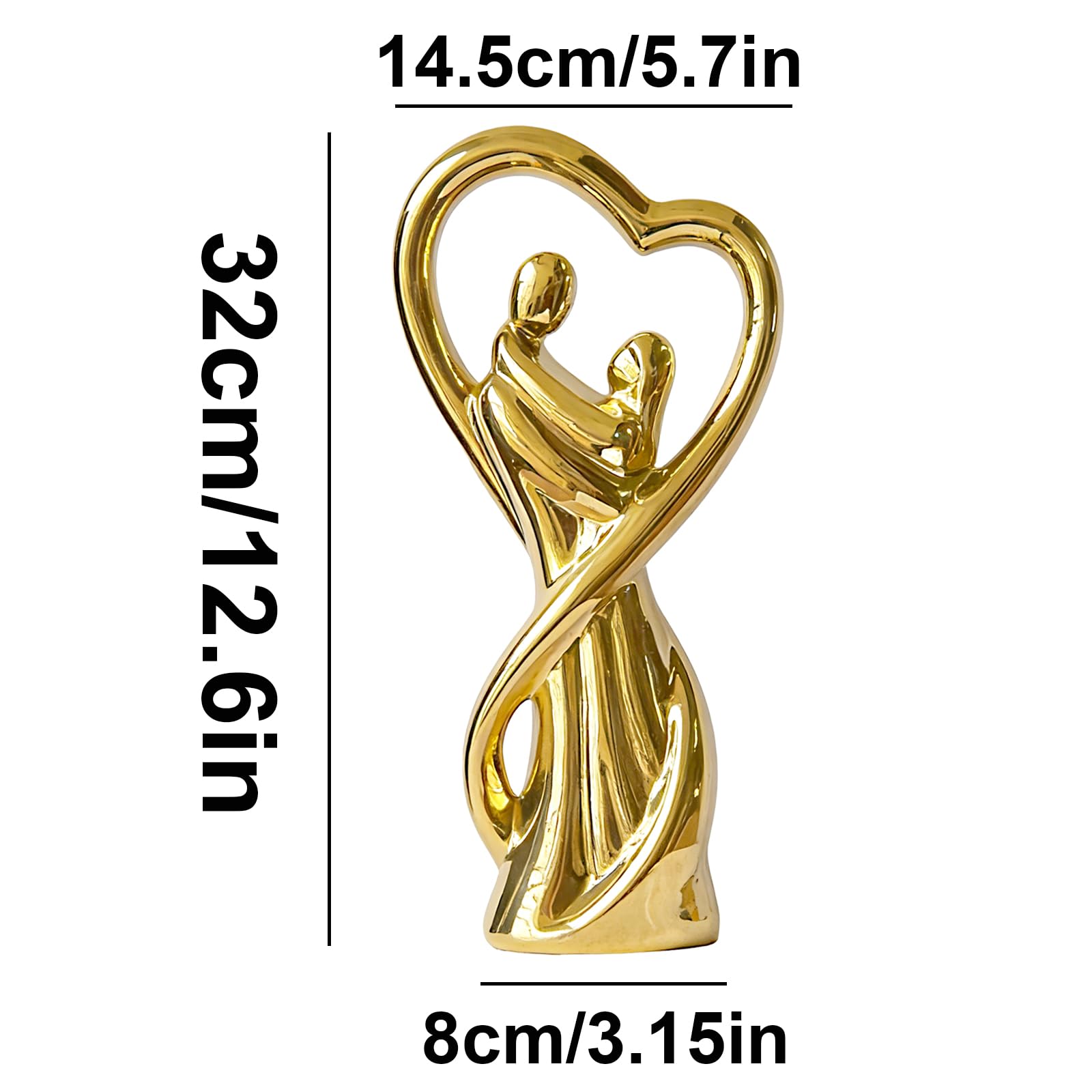 Statues en Porcelaine d'art De Couple Affectueux,Sculpture Peinte à la Main de 32cm de Haut,Statue élégante comme Symbole d'amour et d'affection,Figure décorative Parfaite comme Cadeau (Gold)