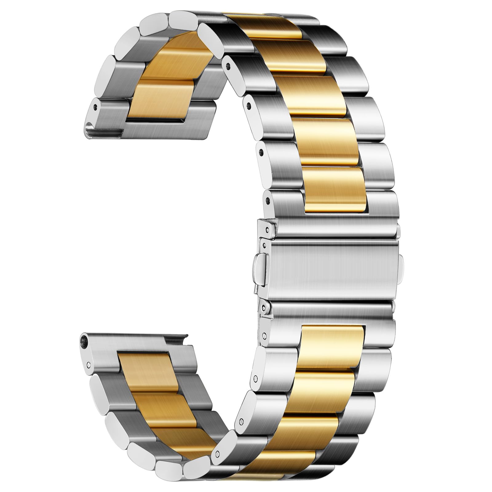 Nelumbo Quick Release Metal Chain Watch Bands,18MM Solid Stainless Steel Business Bracelet Strap Compatible with Garmin Venu 3S/Venu 2S/Vivoactive 4S/Vivomove 3S/Active Gen 6 42mm/5E 42mm/Gen 4 Venture HR/Charter HR Women Men (Silver Gold)