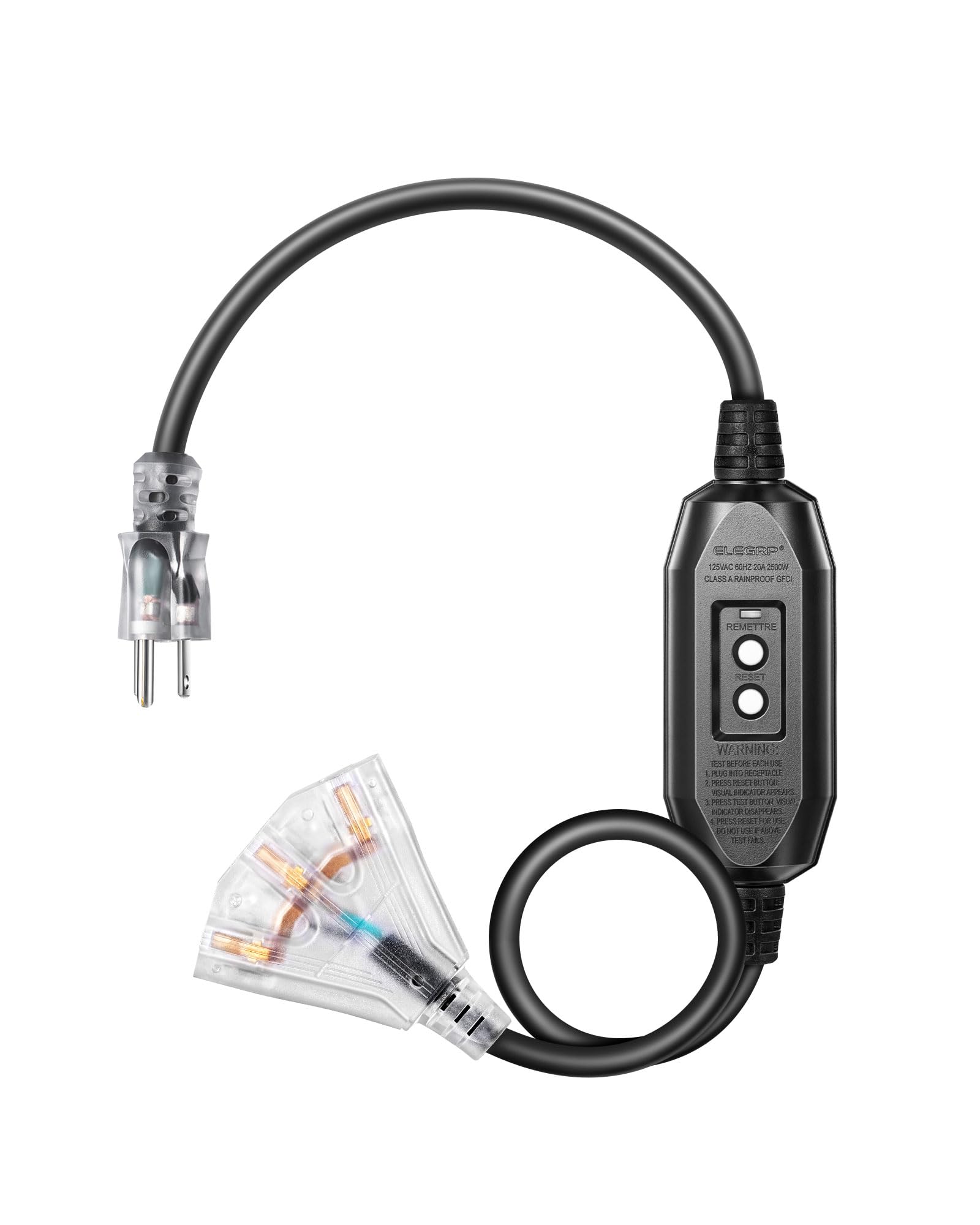 DEWENWILS 3 FT Automatic GFCI Extension Cord Outdoor, 12/3 Gauge Extension Cord for Multiple Appliances, Heavy Duty Power Cable with LED Lighted 3