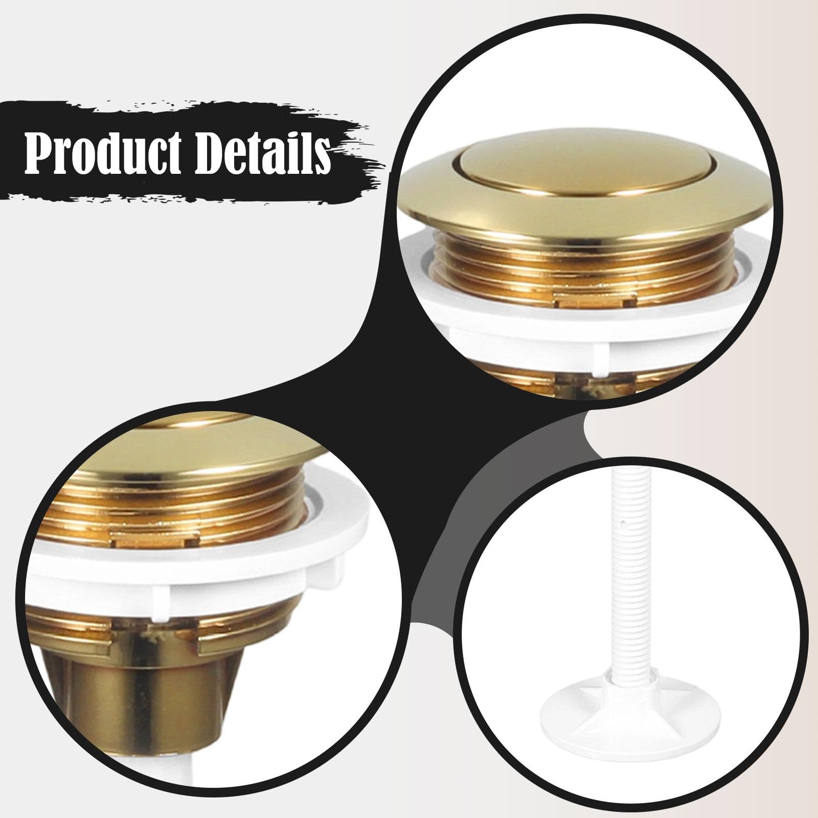 MagiDeal Repuestos para botón de descarga de inodoro, universal, redondo, de 38 mm, botón de un solo pulsador para tanque de inodoro, fácil de instalar para, Oro