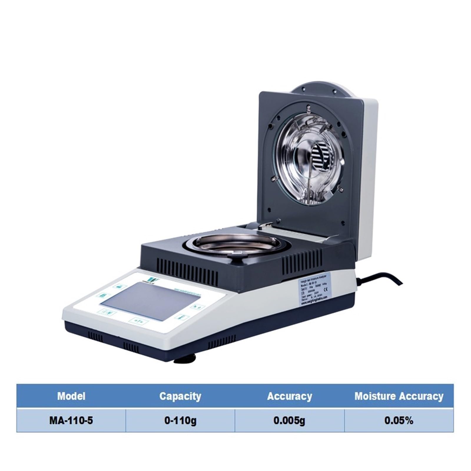 Viscosímetro, 110g 0.001g .01% pantalla táctil de precisión más rápida confiable 50g 1MG medidor pruebas halógenas laboratorio análisis analizador humedad(MA-110-5)