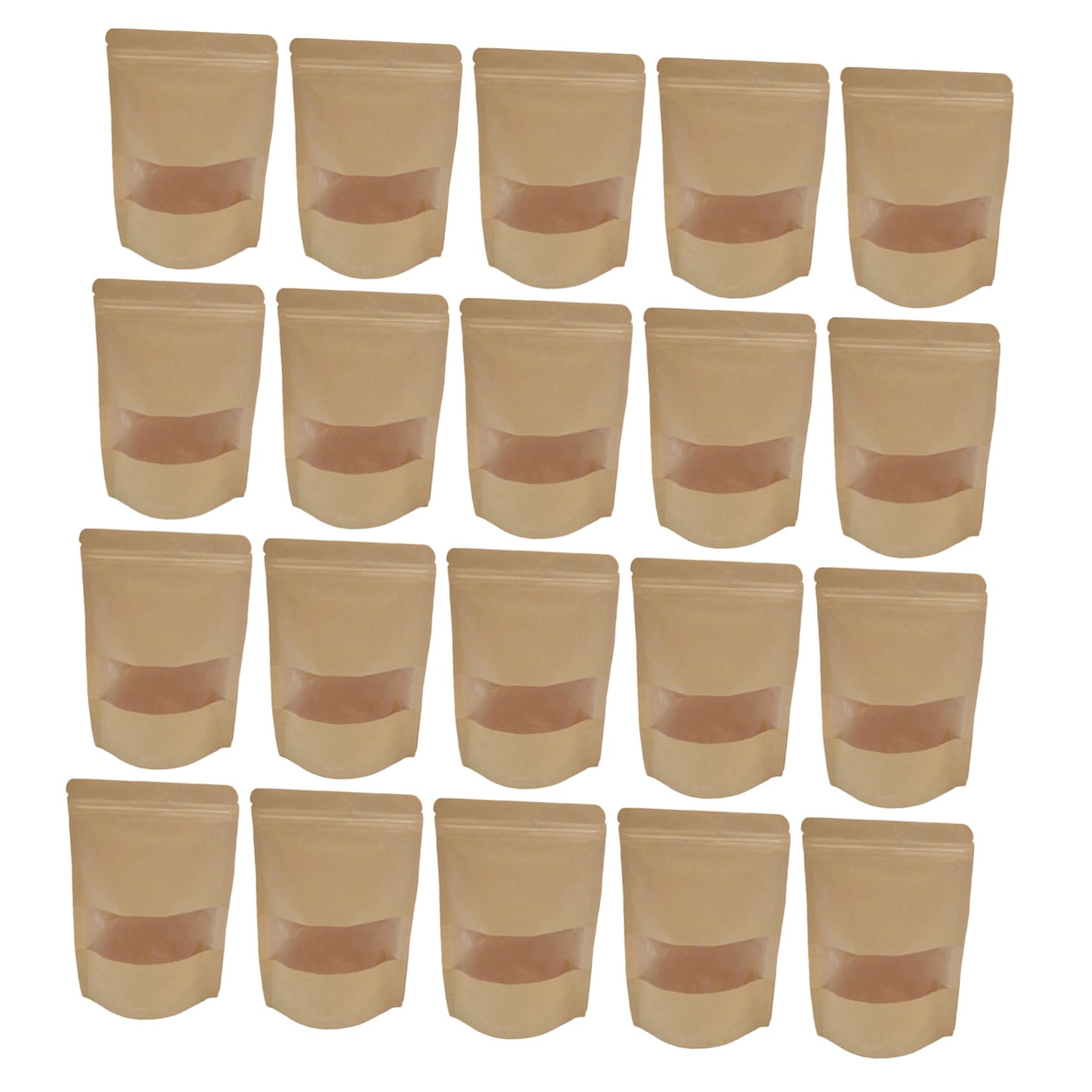 UPKOCH 50pièces Papier Kraft Réutilisables Sacs Emballage Alimentaire avec Fermeture Éclair Fenêtre pour Fruits Secs Noix Thé Séché Biscuits Pâtisseries