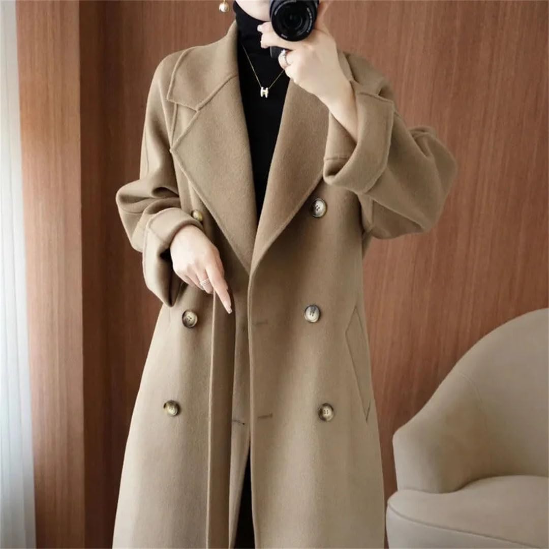 Abrigo de lana Drouble para mujer, estilo holgado, largo con cinturón