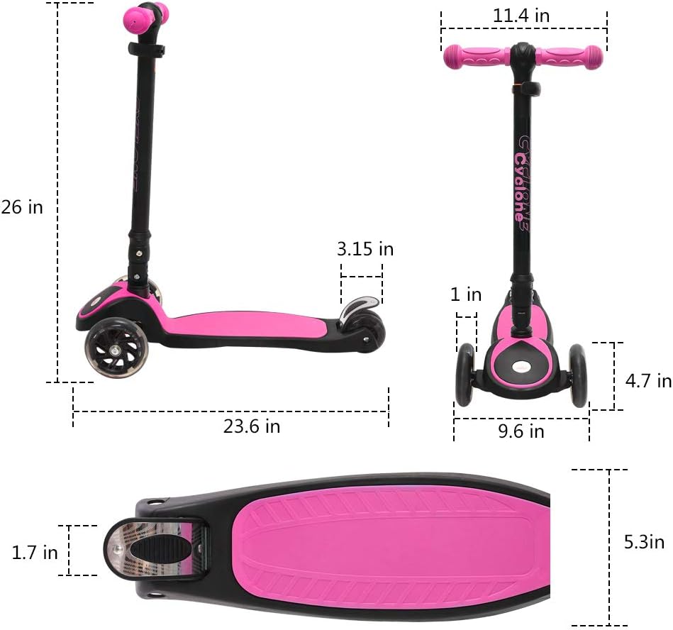 ChromeWheels Scooters for Kids, Deluxe Kick Scooter Foldable 4 Adjustable Height 150lb Weight Limit 3 Wheel, Lean to Steer LED Light Up Wheels, Best Gifts for Girls Boys Age 3-12 Year Old