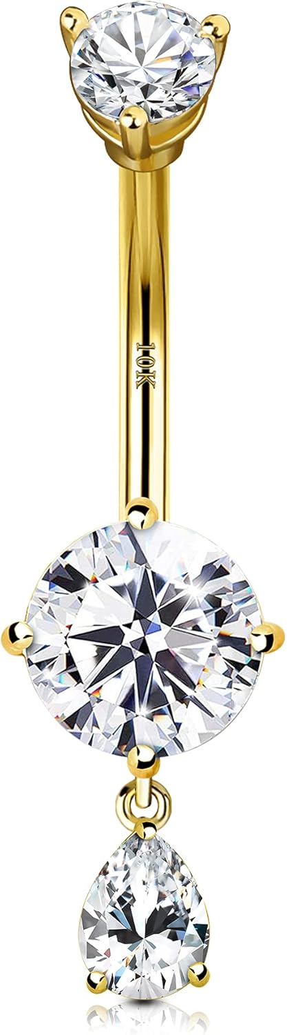 CM Crareesi Mania 10K Solid Gold Belly Button Ring Dangle 10K Yellow Gold Belly Rings Navel Piercing Jewelry