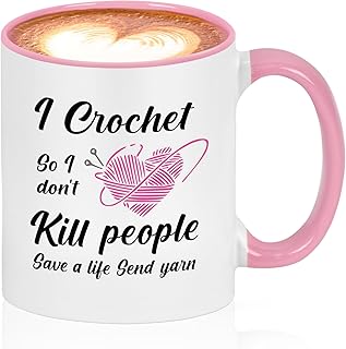 Cabtnca Crochet Gifts for Crocheters, I Crochet So I Don't Kill People Funny Mug - 11Oz, Christmas Birthday Knitting Gift for Knitters Crocheters Office & Home Use