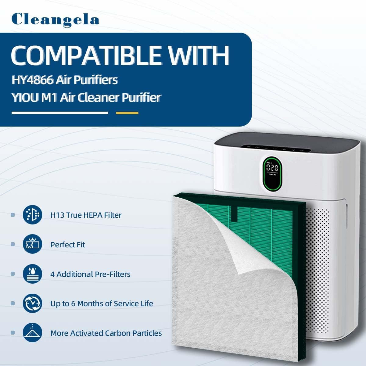 4 Pack HY4866 Air Purifier Replacement Filter Compatible with MORENTO HY4866 WESTHEY HY4866 Air Purifier and YIOU M1 Air Cleaner Pet Dander Version HY4866 Replacement Filter Green - Image 2