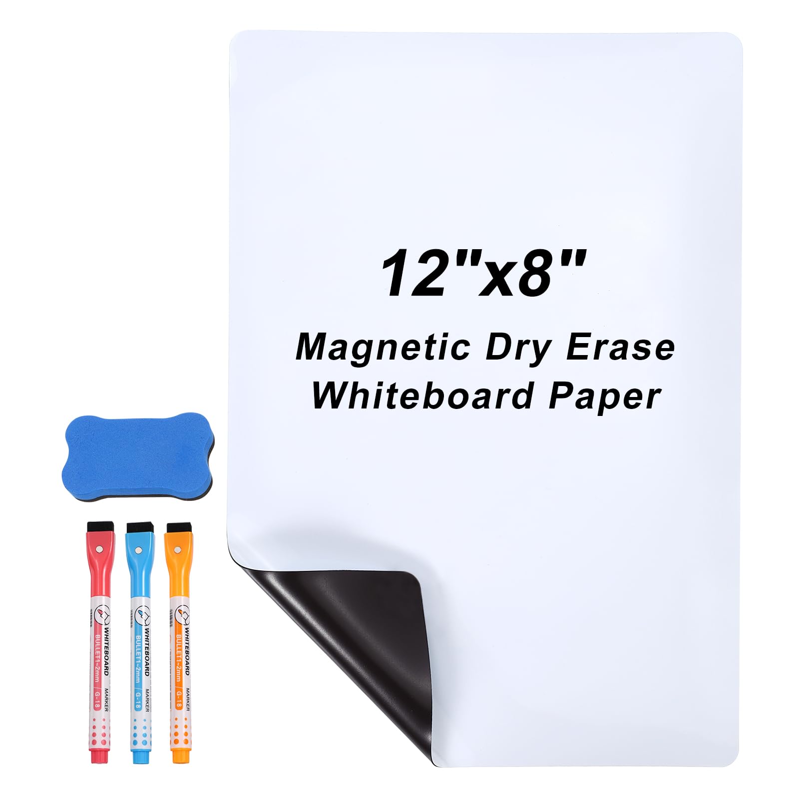 PATIKIL Magnetic Dry Erase Whiteboard Paper, 12"x8" White Board Stickers for Wall Whiteboard Contact Paper Sheet with Marker