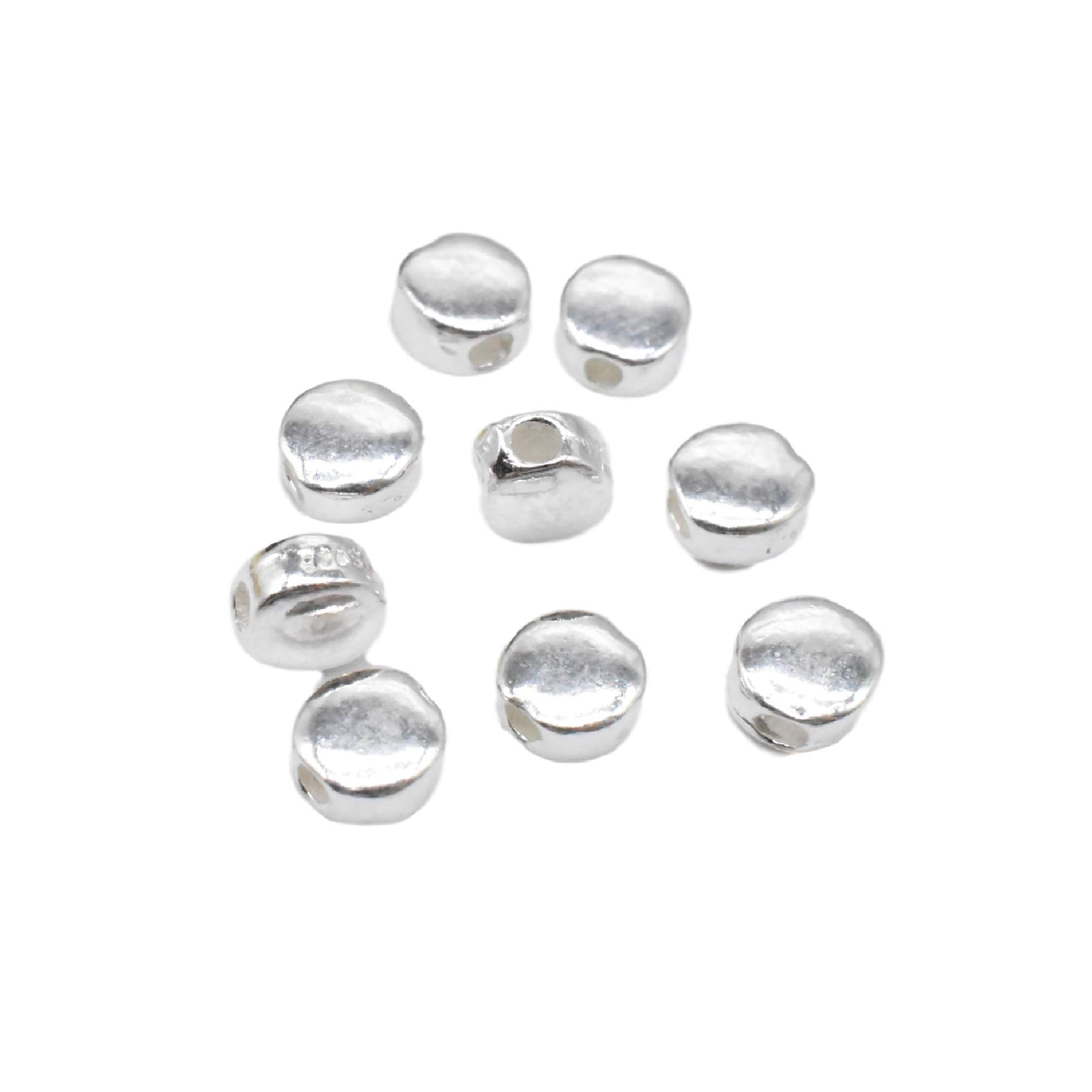 10 Sterling Silver Flat Round Beads, Small Circle Beads, 925 Silver Shiny Round Beads, Seed Beads, Bracelet Beads, Necklace Beads