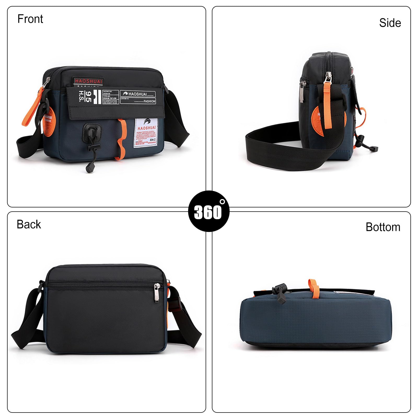 FANDARE Unisex Borsa a Tracolla da Donna in Nylon Uomo Borse spalla Pochette e Clutch con tracolla larga regolabile Borsello Pochette Viaggio Phone Crossbody Bag
