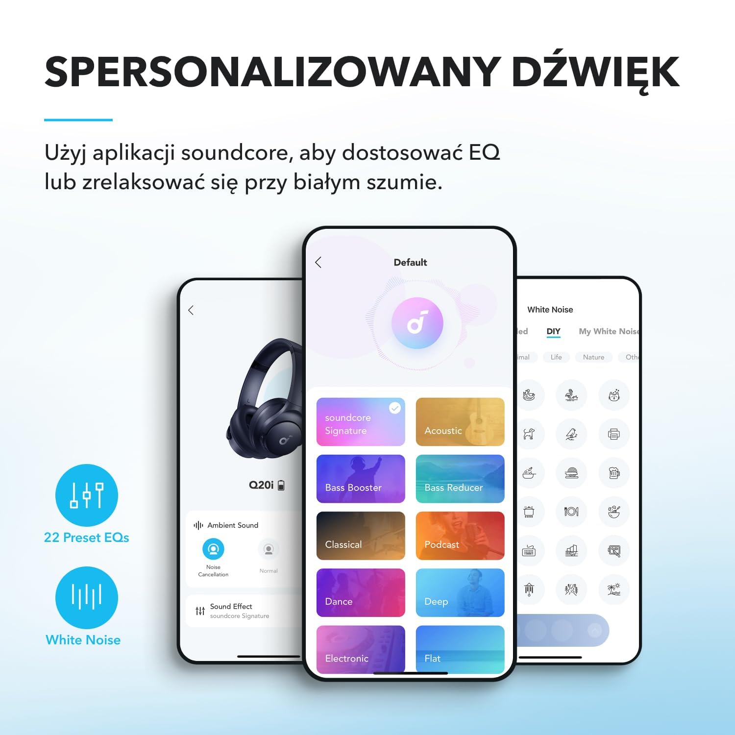 Słuchawki hybrydowe Soundcore by Anker Q20i(odnowiona) z aktywną redukcją szumów, bezprzewodowe nauszne Bluetooth, 40-godzinny czas odtwarzania ANC, dźwięk o wysokiej rozdzielczości, mocny bas