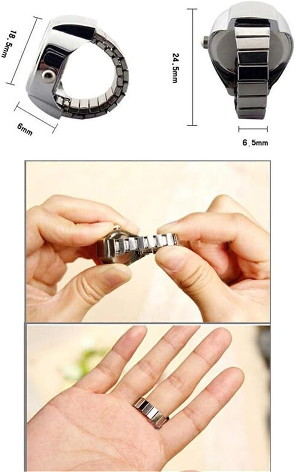 Ladies Diamond Ring Watch Round Ring for Women Finger Watch Metal Strass Elegant Decorative Quartz Fashion Watches Safe Zinc Alloy Material for Gift