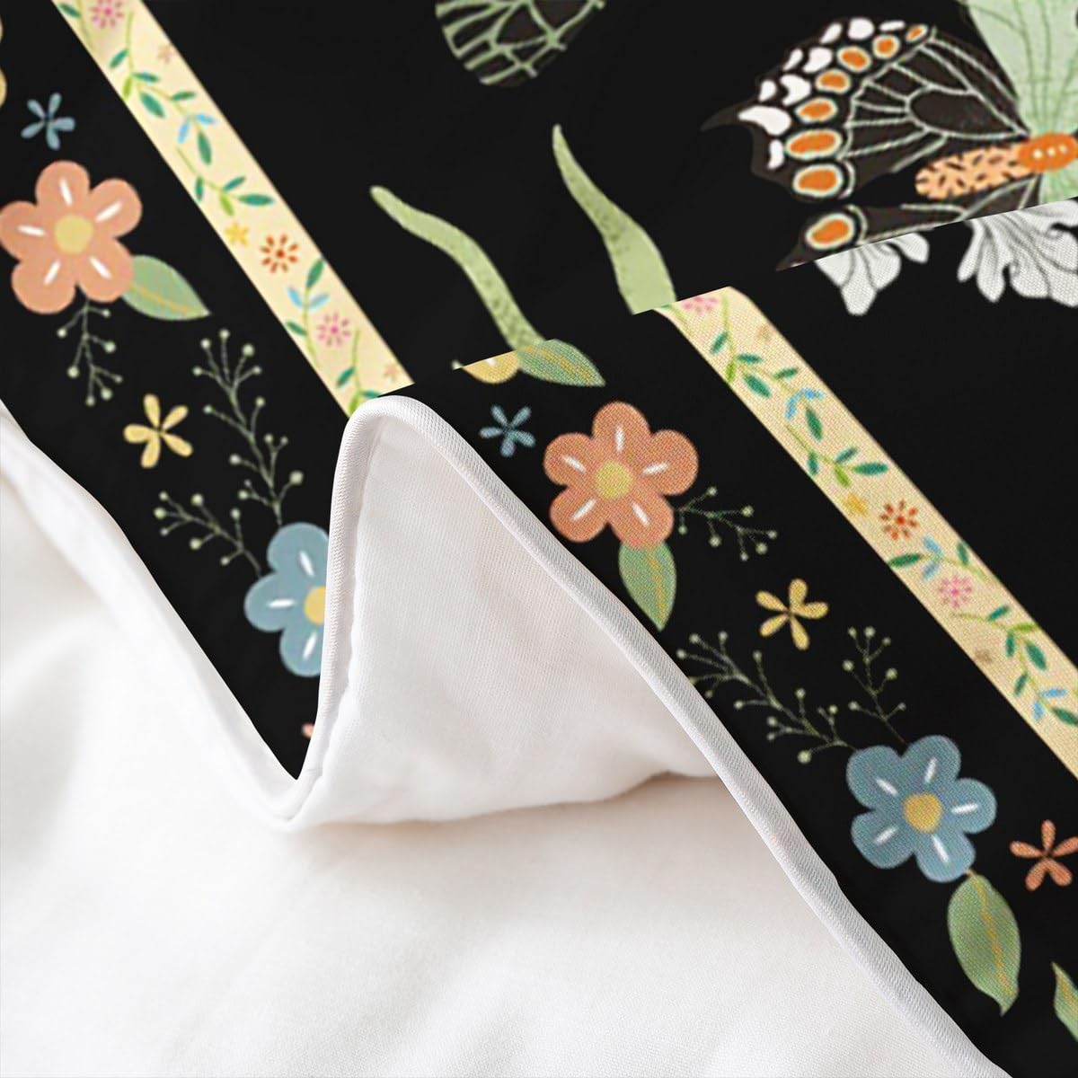 Homemissing Floral 100% Baumwolle Bettwäsche Set 135x200cm Jungen Mädchen Vinatge Botanischer Schmetterling Schwarz Bettbezug Für Kinder Retro Boho Blumen Bettwäsche-Set Blüte Dragonfly Grün