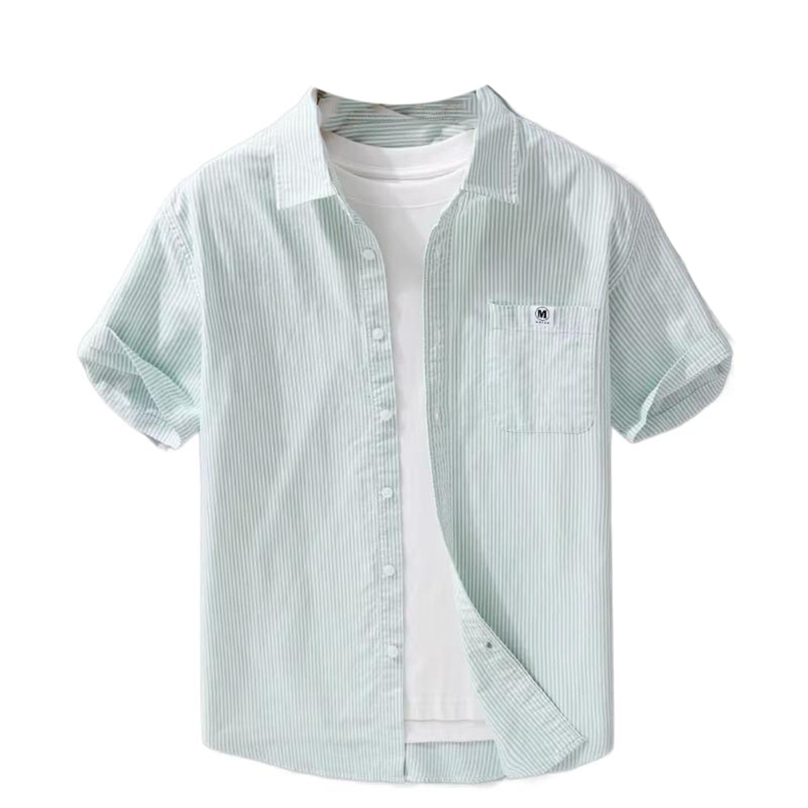 Camicetta Streetwear da Uomo a Righe a Taglio Slim, Colletto abbattuto, Top Casual Estivo