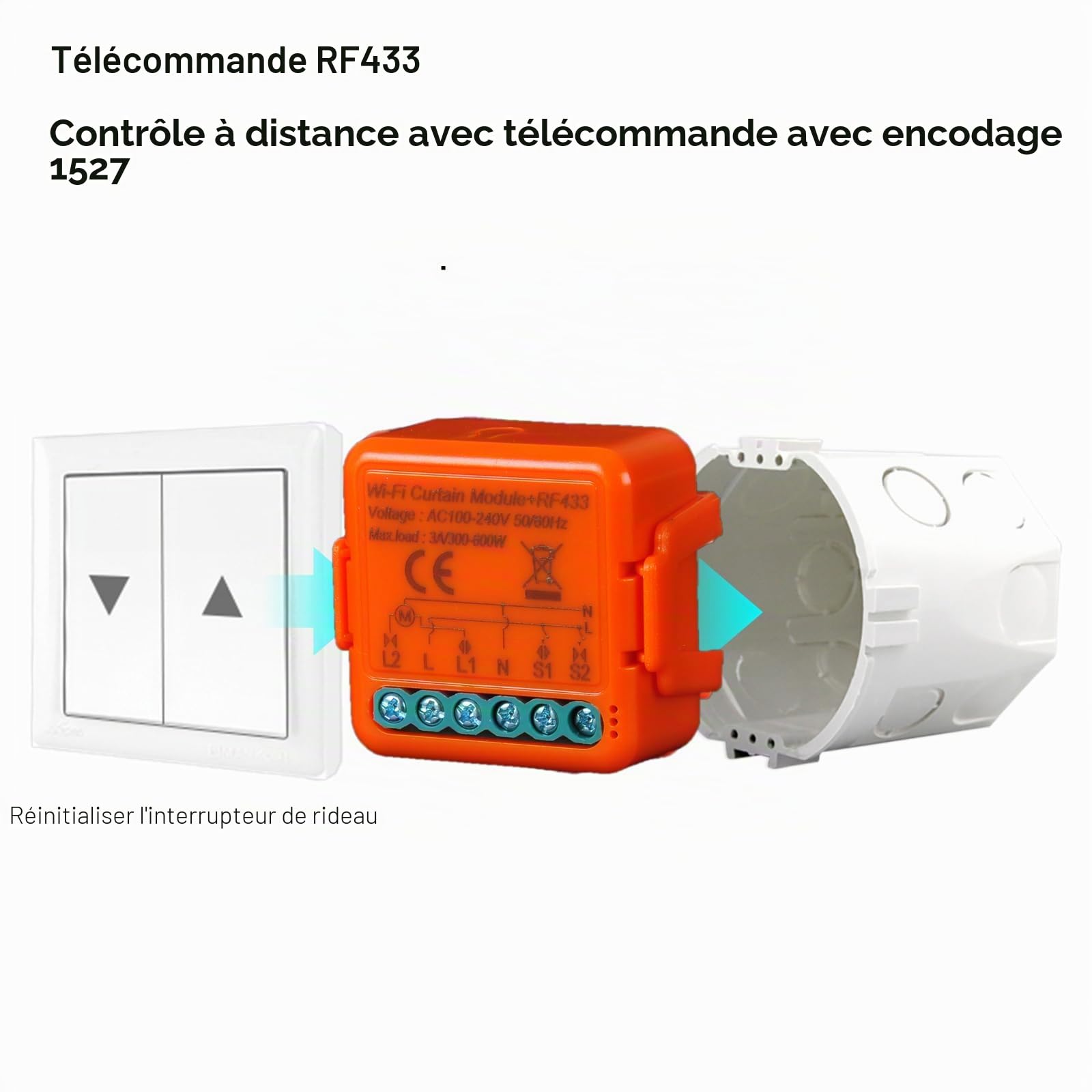 Interrupteur de volet RF, télécommande pour volets électriques, fonctionne en parallèle avec l'interrupteur d'origine, module compatible avec Alexa et Google Home, application SmartLife/tuya (2)