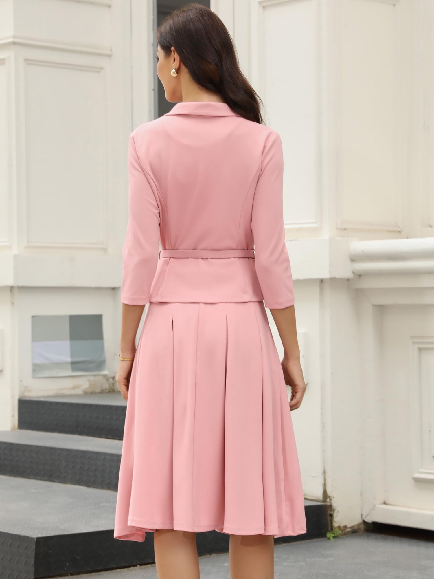 Allegra K Ensemble jupe d'affaires 2 pièces pour femme, tenue de bureau, blazer à manches 3/4, jupes plissées