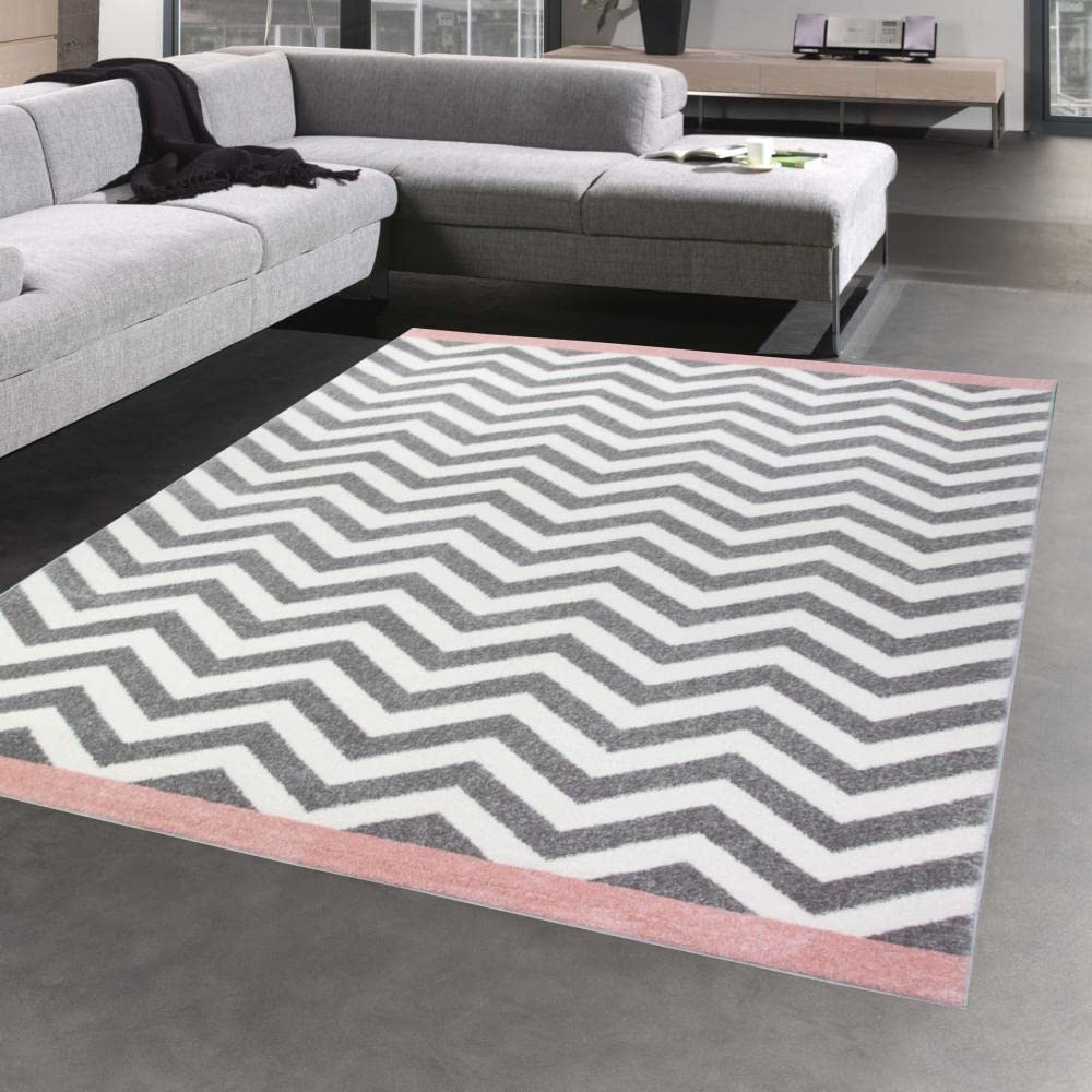 Tapis de salon au design scandinave gris rose crème Größe 120x170 cm