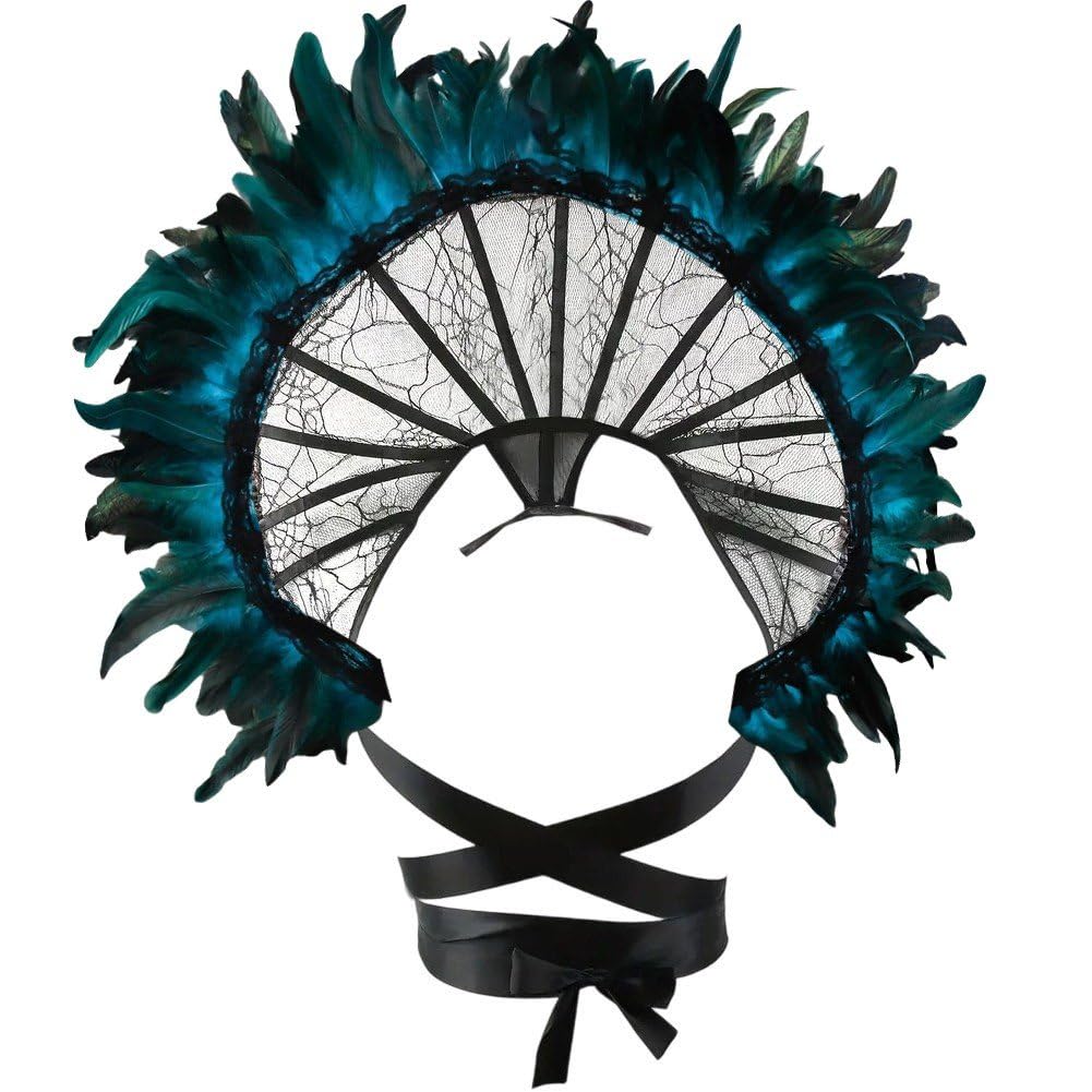 Keuyeo Gothic Lace Feather Stand Up Collar Baroque Standing Queen Collar Shoulder Wrap Victorian Halloween Cosplay Costume Accessory
