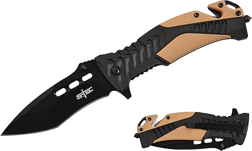 S-TEC Cuchillo plegable asistido de la serie Recon de 8.25 pulgadas con ABS y mango de goma, varios estilos y colores para elegir, (TS015 naranja
