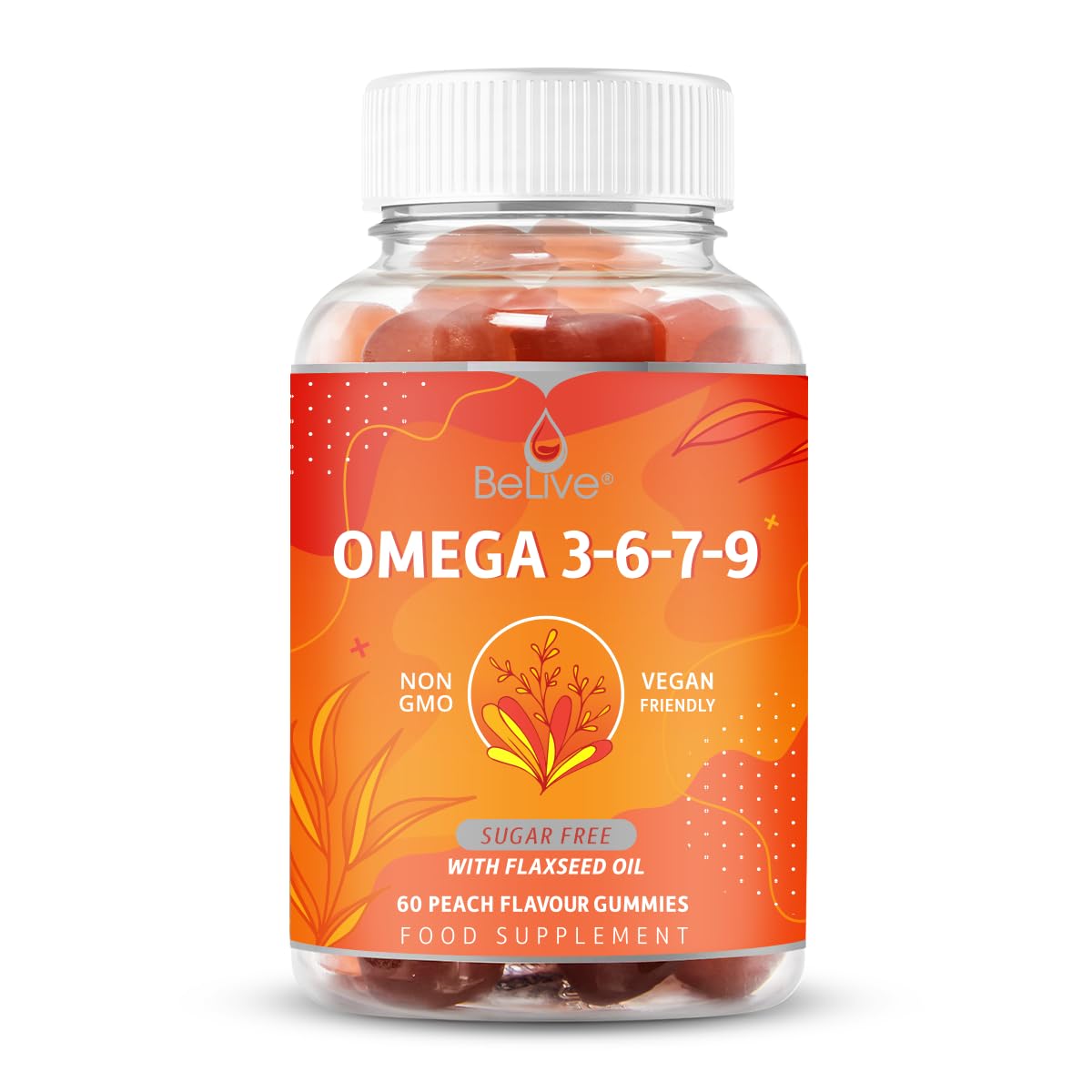 BeLiveOmega 3 Gummies with Omegas 6, 7, 9, DHA & EPA from Flaxseed Oil and Sea Buckthorn Fruit Oil - Sugar-Free, Supports Brain, Heart, Eye & Immune System, Supplements for Kids & Adults (60 CT) (1)