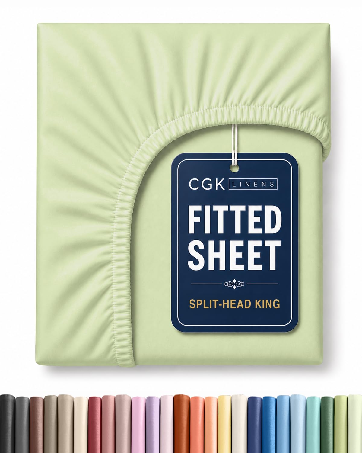 Flex Top King Fitted Bed Sheet - Split Head Fitted Sheet - Light Sage Green