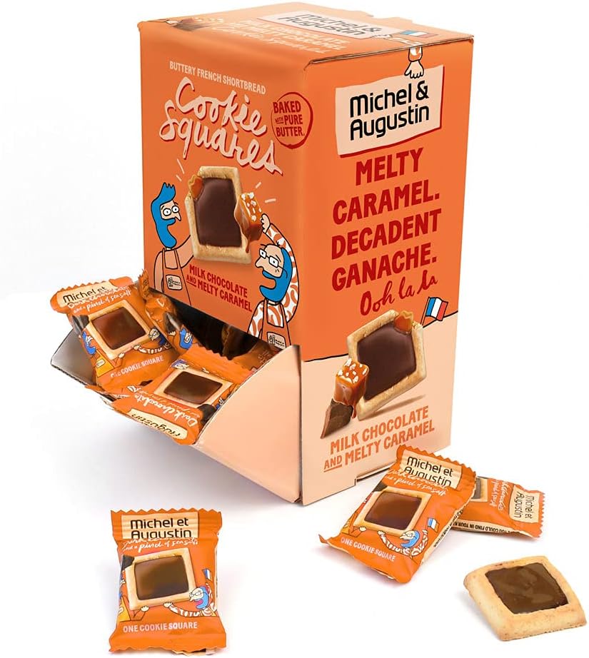 Michel et Augustin Cookies, Individually Wrapped Snacks, Changemaker Gift Box, Milk Chocolate & Caramel Shortbread, Bulk Snacks, 40 French Butter Cookies per Box