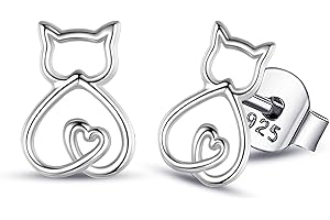 INFUSEU Sterling Silver Cat Stud Earrings