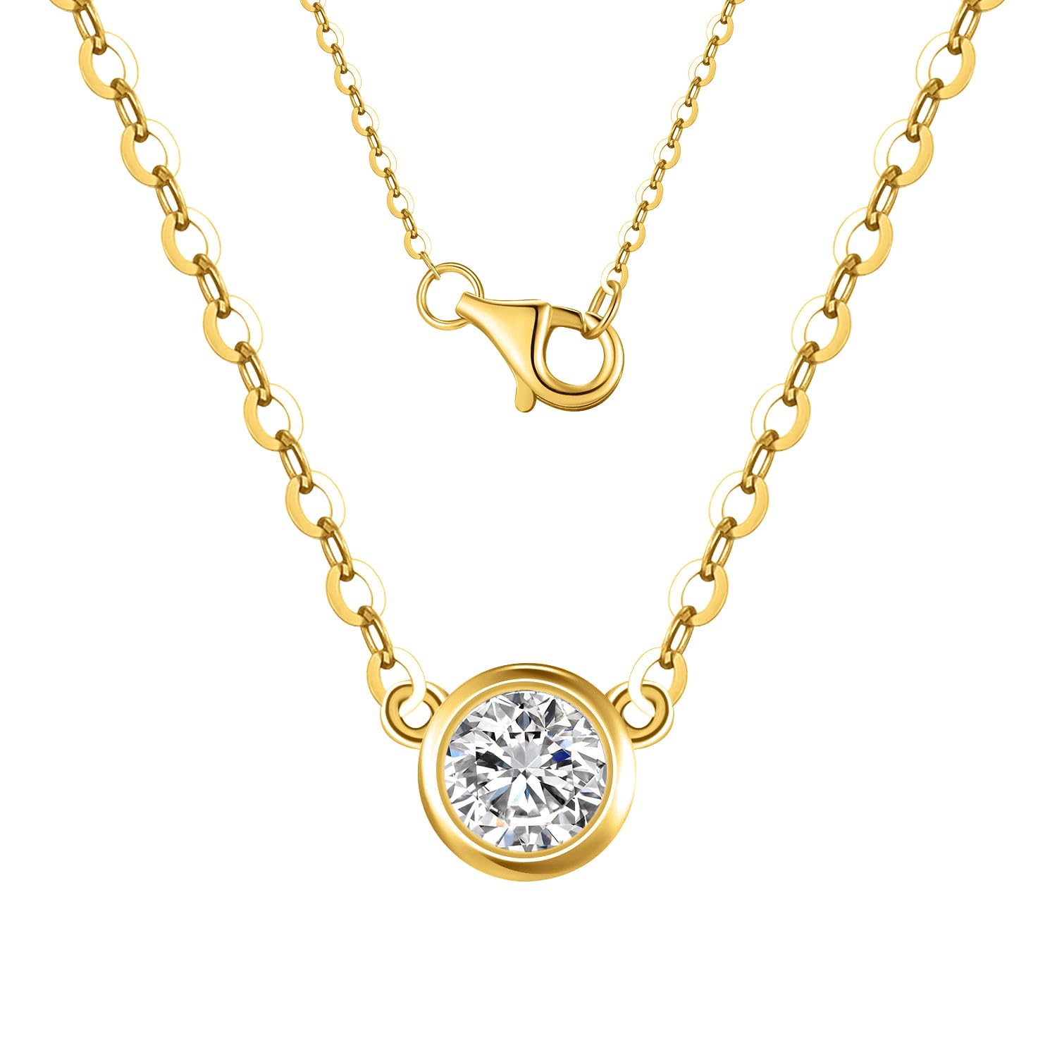 Caratmerry 14k Solid Gold Diamond Solitaire Necklace Series,No fading, No allergies, Non gold-plating,Lab grown Diamond, DEF VS~VVS, Classic,Lobster
