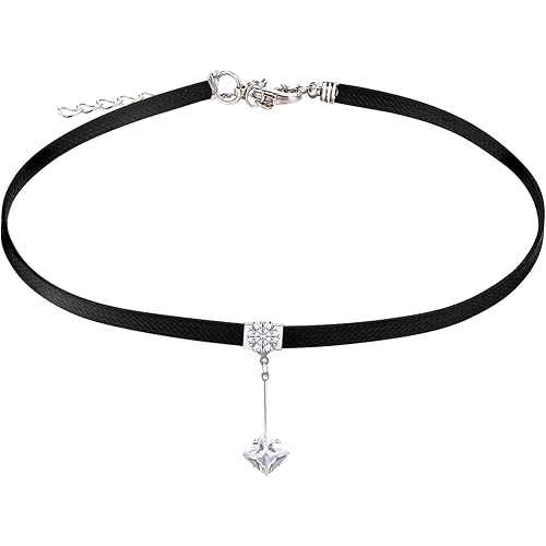 FJ Black Leather Choker Necklace for Women