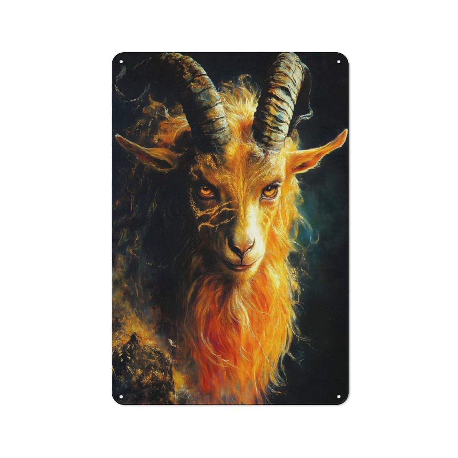 Classic Fiery Goat Creature Animal Metal Gift Sign 30x20cm, Small Space Decor for Home, Shop, Pub Or Studio Wall